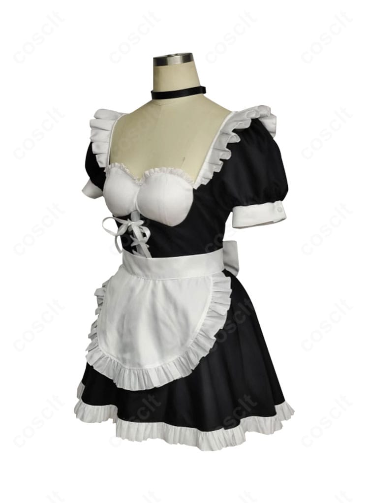 星月楓/星月鈴 メイド服コスプレ 側面。ウエストラインのフィット感と袖口フリルの立体感がわかる角度。