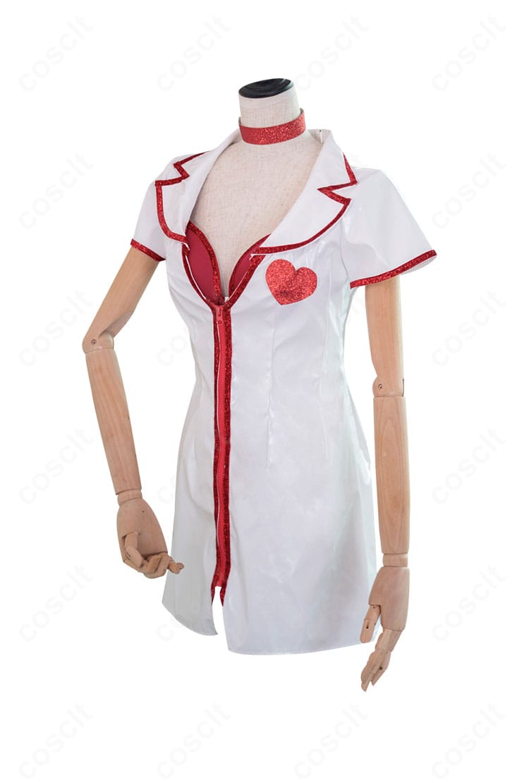 喜多川海夢ナース衣装の装飾ディテール。襟元や縁取りの丁寧な仕上げと刺繍風デザインを近接で表現。