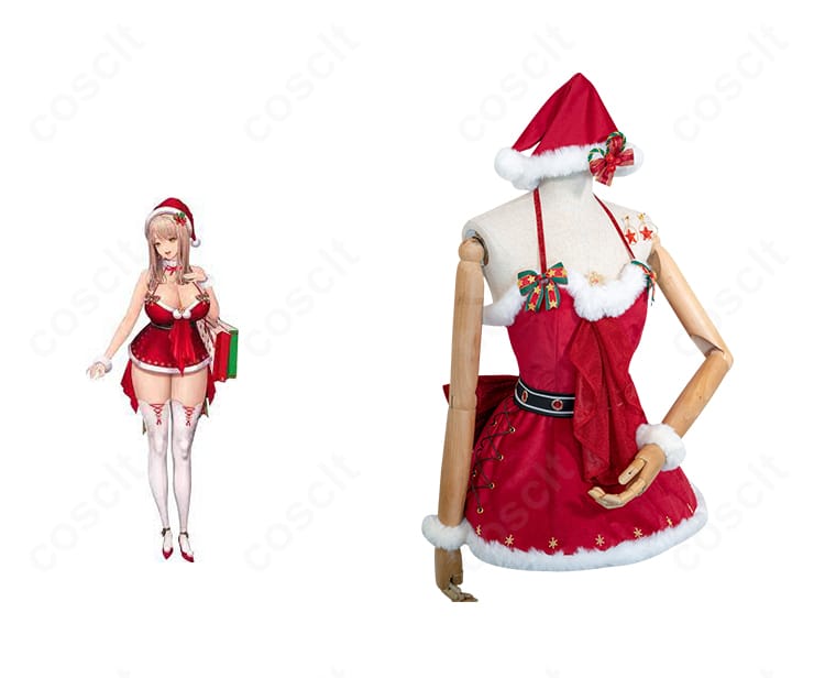 エマのダーリンレッド クリスマス衣装と商品正面のセット構成が分かる全景写真