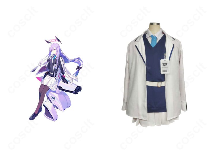 ブルーアーカイブ 白石ウタハのコスプレ衣装・正面。キャラクターイメージに合わせた配色と高い再現度、快適な着心地を示す全身カット。