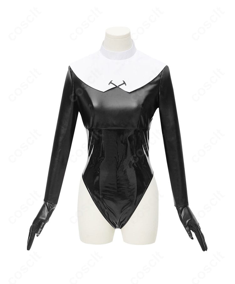 正面全体：歌住サクラコ 覚悟 コスプレ衣装のレオタードとつけ襟の配置、落ち着いた配色が確認できる商品写真