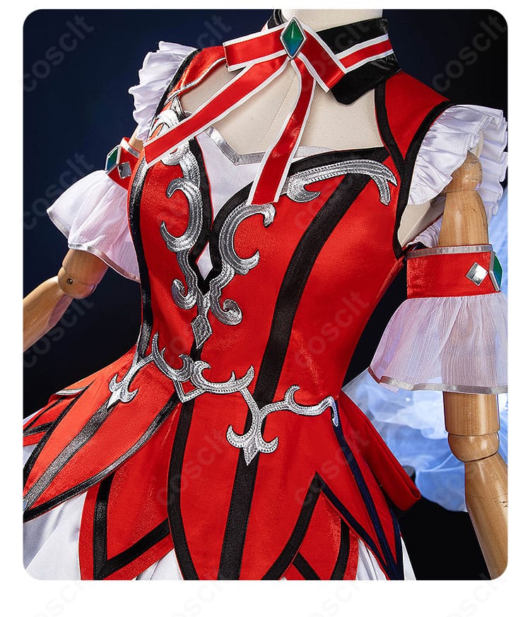 ウインバリアシオン勝負服の装飾デザインをクローズアップ。リボンと金属風パーツの質感