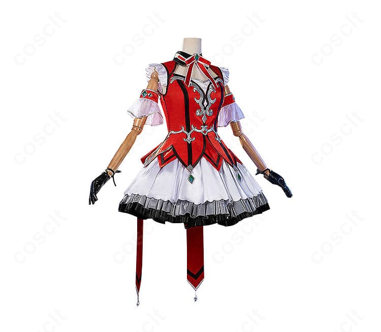 右側面から見たウインバリアシオン勝負服コスプレ。袖やウエストラインのシルエットが分かる角度