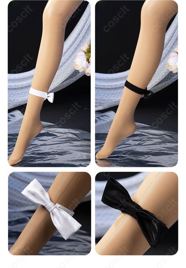 太もも位置の蝶結び装飾のディテール。固定位置とボリューム感が分かる