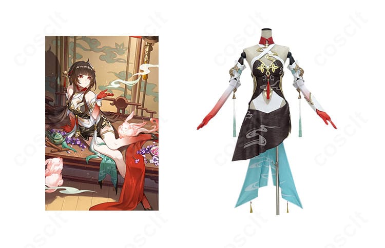 商品正面と霊砂キャラクターを組み合わせたイメージ。崩壊:スターレイル 霊砂のコスプレ衣装一式の全体観と世界観を示す画像