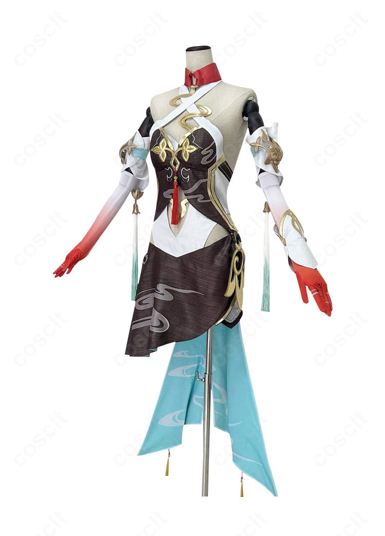 側面カット。袖や腰飾りの立体感とラインを確認できる霊砂コスプレ衣装の横姿