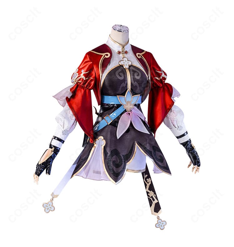 崩壊:スターレイル 三月なのか 巡狩コスプレ衣装の右側全体。袖口や腰飾りの立体感、スカート+ショートパンツの構成を確認