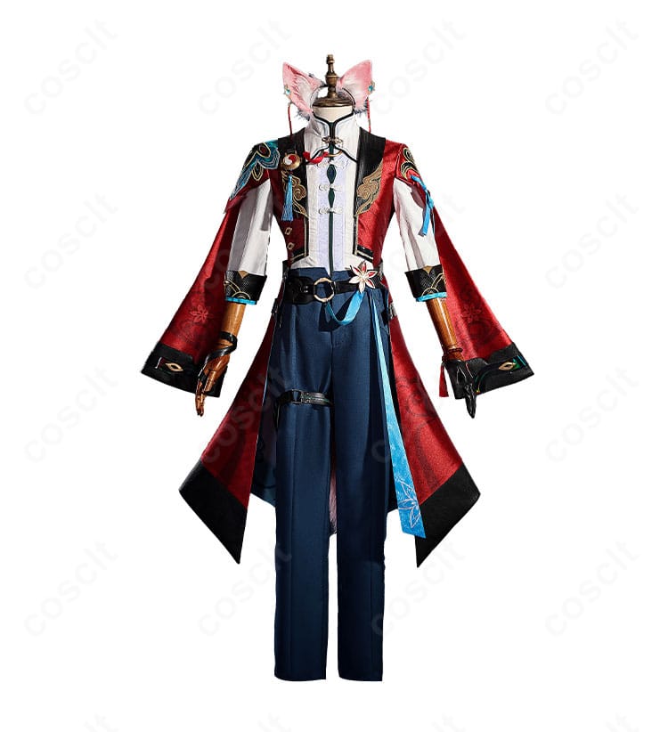 椒丘コスプレ衣装の正面全体像。襟元から裾ラインまでの配色とハリ感ある生地を鮮明に確認可能。