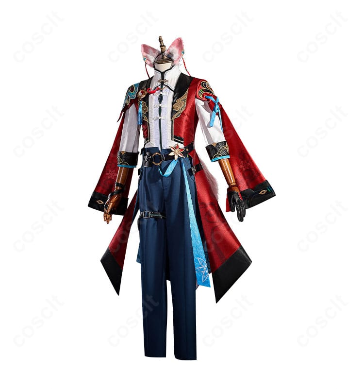 左側面のディテール。肩から袖口へのカッティング、腰帯の見え方、サイド装飾の形状を確認。