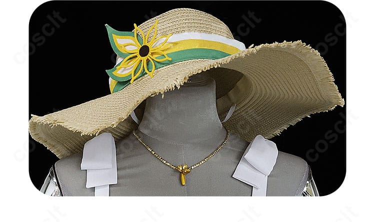 帽子のリボンとアクセサリーを強調した写真。軽量で固定しやすい設計と華やかな装飾が特徴。