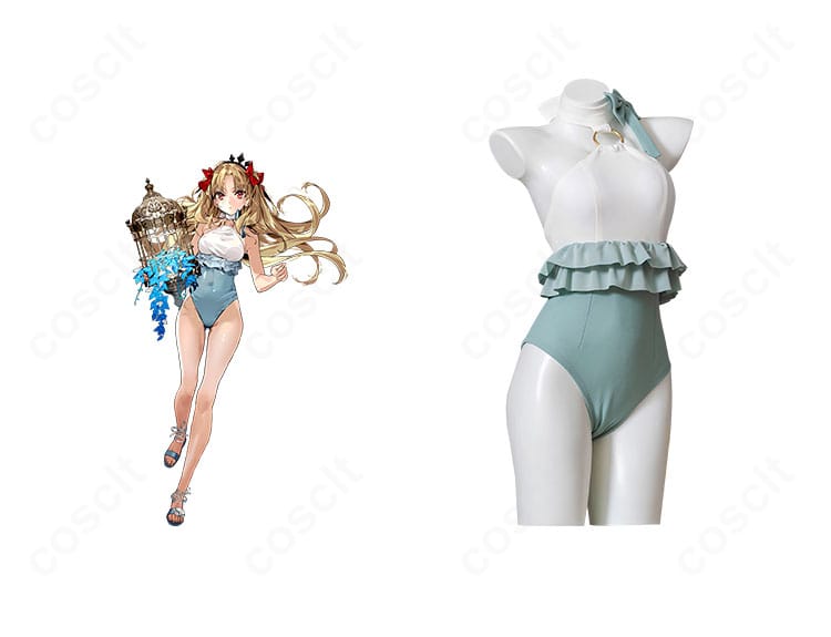 エレシュキガル 9周年水着コスプレ衣装の正面とキャラクター比較。色分割とシルエットの再現度が伝わる組み合わせ画像