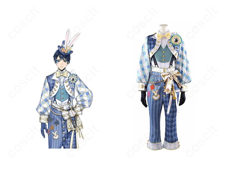 デュース・スペードのラビット・ウェア衣装とキャラクター組み合わせ。正面全身と胸章・たすきが確認できる画像