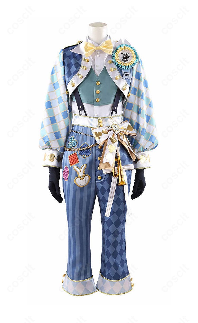 デュース・スペード ラビット・ウェア衣装の正面全身。コートのハリ感と直線的シルエットが分かる画像