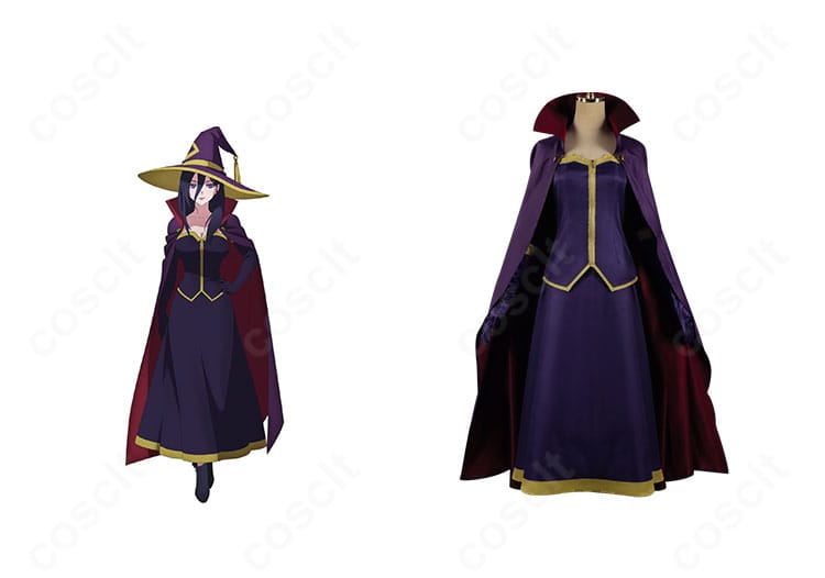 セフィーロのコスプレ衣装とキャラクターを並べた正面カット。マントと襟元の刺繍、胸元チェーンの再現度が分かる構図。