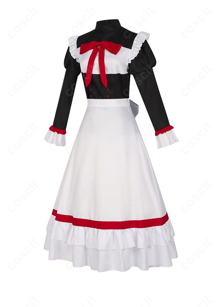 サティ コスプレ衣装のサイドビュー。袖口やウエストライン、スカートの落ち感を確認できる角度