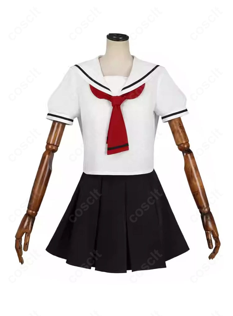 商品正面全体。カードキャプターさくら 木之本桜の夏服コスプレ衣装一式のシルエットと配色が分かる画像。