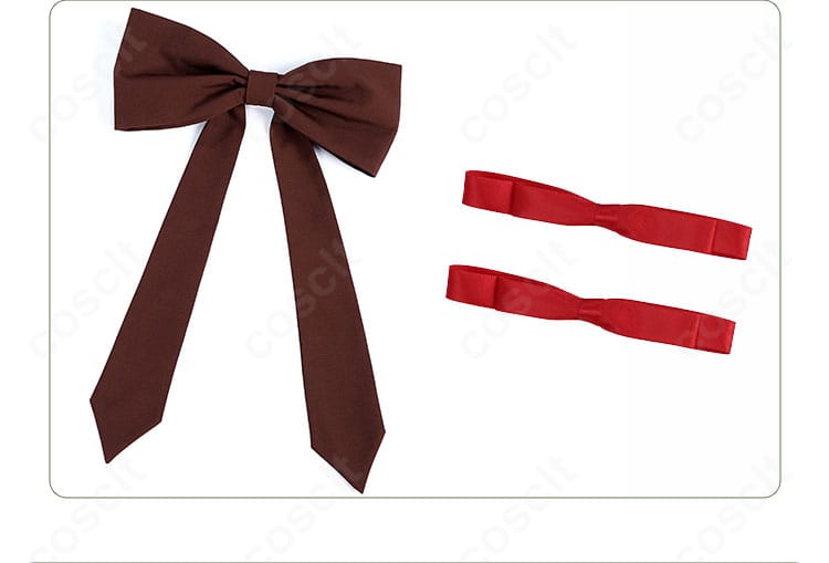 蝶結びとヘアアクセのディテール。髪飾りの質感と色味、衣装全体との統一感が分かる。