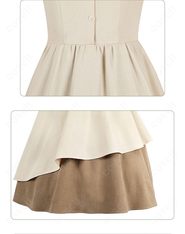 ウエストとスカート装飾のクローズアップ。切替位置の精度とドレープの表情が確認できる。