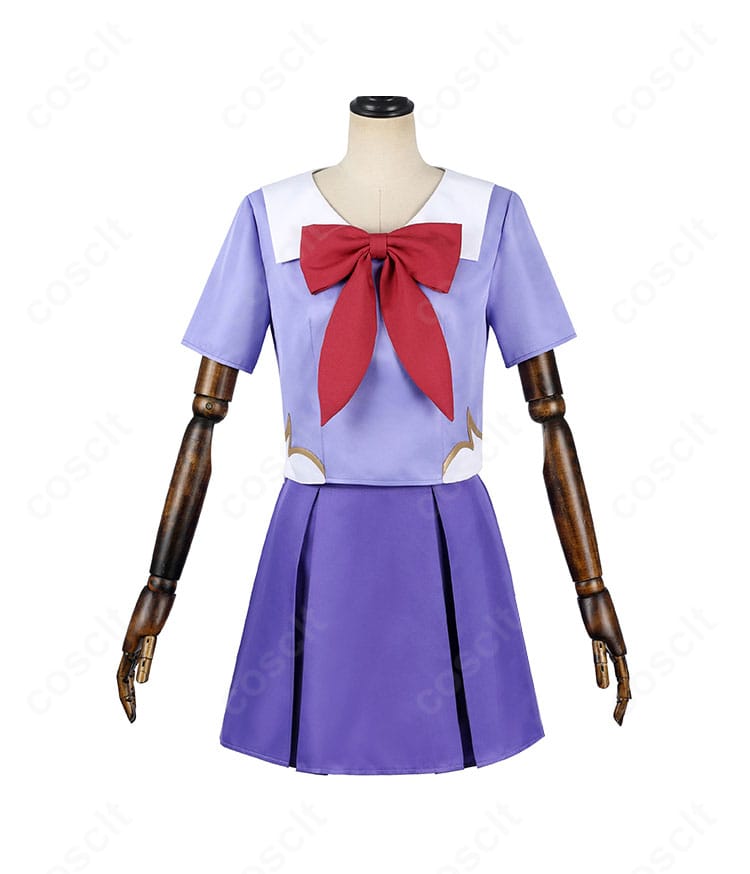 我妻由乃 学園制服コスプレ衣装の正面全体写真(トップスとプリーツスカートのバランス)