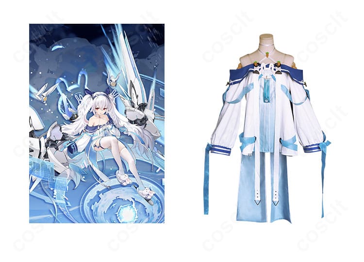 アズールレーン ラフィーIIのコスプレ衣装とキャラクター参考の正面比較。うさ耳と胸元装飾を含む高再現セットで快適な着用感。