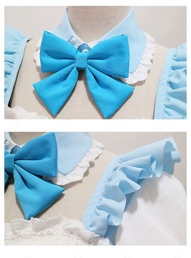 肩袖と蝶結びの装飾クローズアップ。レムの清楚感を引き立てるフリルとリボンの立体感が分かる画像。