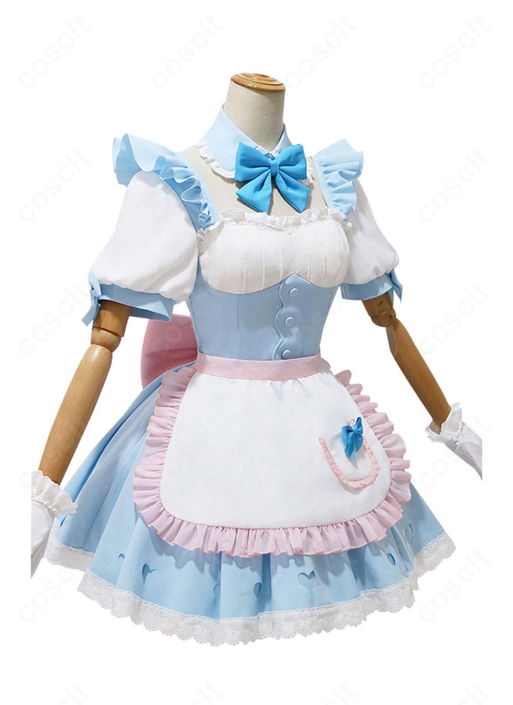 レム夢かわメイド衣装・側面。袖のフリル層とスカートの広がり、ウエストラインのシルエットが分かる画像。