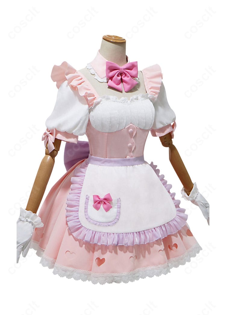 ラム コスプレ衣装の側面全身。ウエストラインとスカートのドレープが映えるシルエット