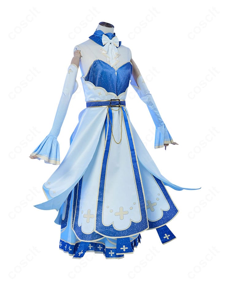 兎田ぺこらコスプレ衣装の刺繍・飾りのアップ。蝶ネクタイやステッチの精密な作り込みが分かるディテール画像。