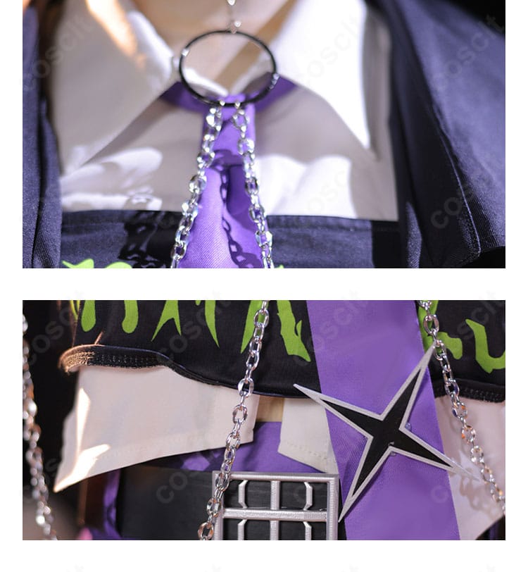 2024新衣装の首元ディテール。ネック装飾と留め具の形状、質感が分かるアップ。