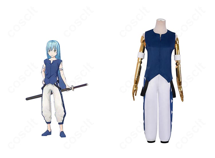 リムル＝テンペストの半袖戦闘服コスプレ衣装｜正面全体。転生したらスライムだった件の高再現デザインが分かる構図。