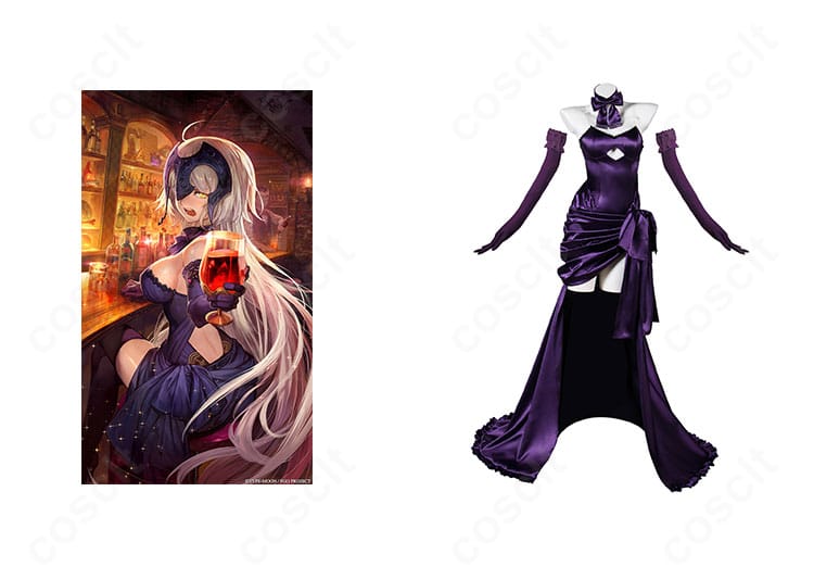 ジャンヌ・ダルク〔オルタ〕 聖夜の晩餐コスプレ衣装の正面とキャライメージ。黒基調に赤の装飾で高再現、全体バランスが分かる構図。