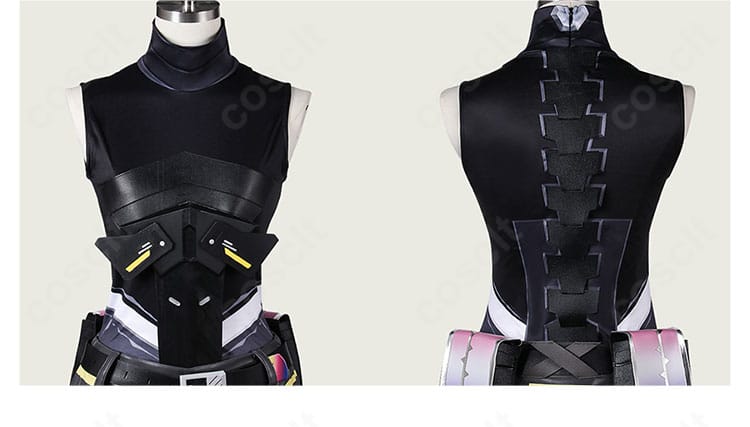 ヴァロラント ヴァイパー衣装のインナーと胸当てのデザイン。レイヤード構成と色分割をわかりやすく表示。