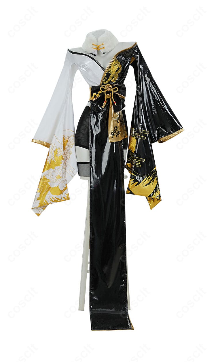 ノワール ブラックラビット衣装の刺繍風装飾と縁取りをクローズアップ。細部の作り込みを示すディテール写真。