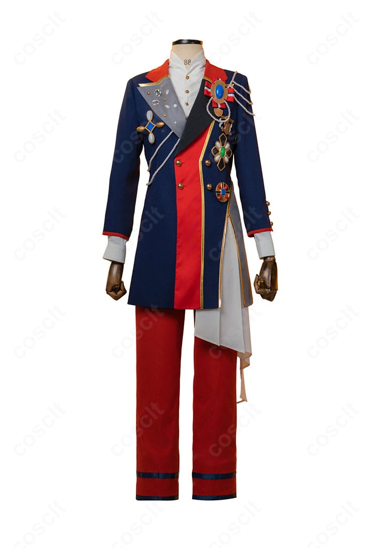 伏見弓弦 グラデュエーション衣装の正面ビュー。コートのハリ感と胸飾りの配置が分かる全身写真。