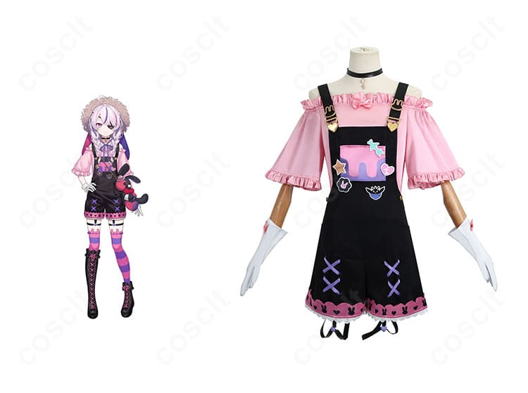にじさんじ マリア・マリオネットのコスプレ衣装とキャラクターを並べた正面画像。高い再現度とドール風の雰囲気を表現。