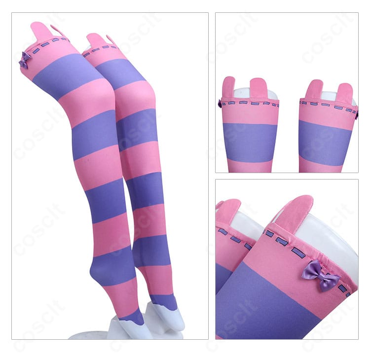 レッグソックス装飾の詳細。花柄モチーフと伸縮性のある生地感を示す画像。