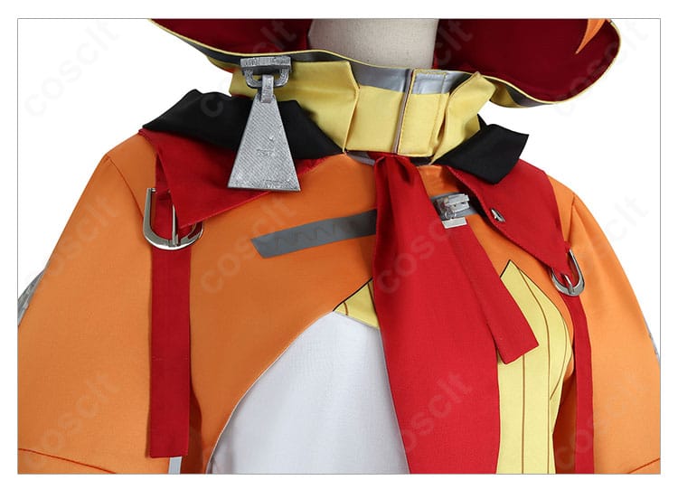 ジジ・ムリン 襟元装飾ディテール。スカーフ結びと襟のトリム、装飾パーツの配置を拡大表示。