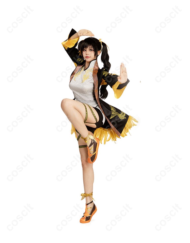 服装とキャラクター左側の組み合わせ画像。鉄拳8 凌曉雨（リン・シャオユウ）のコスプレ衣装の魅力を完全再現。イベントや撮影に最適な衣装です。