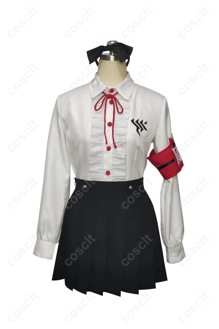 ブルーアーカイブ 火宮チナツ コスプレ衣装 ゲヘナ学園制服の正面写真。キャラクターの特徴を忠実に再現したデザインです。コスプレイベントや撮影にぴったり！