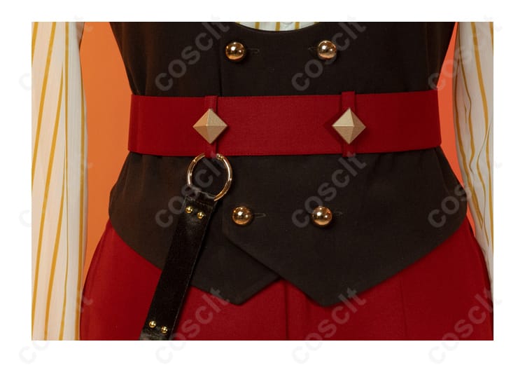 あんさんぶるスターズ！！ Trickstar コスプレ衣装 衣襟の赤い腰帯装飾。特徴的な赤色が、衣装にアクセントを加えています。