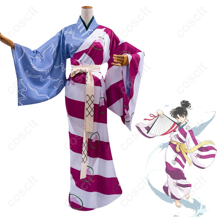 犬夜叉 神楽 コスプレ衣装 和服、髪飾り付き – 高還元度、優れた快適性のコスプレ衣装 - 2枚目の画像