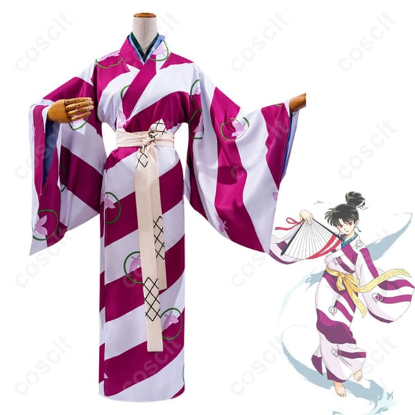 犬夜叉 神楽 コスプレ衣装 和服、髪飾り付き – 高還元度、優れた快適性のコスプレ衣装