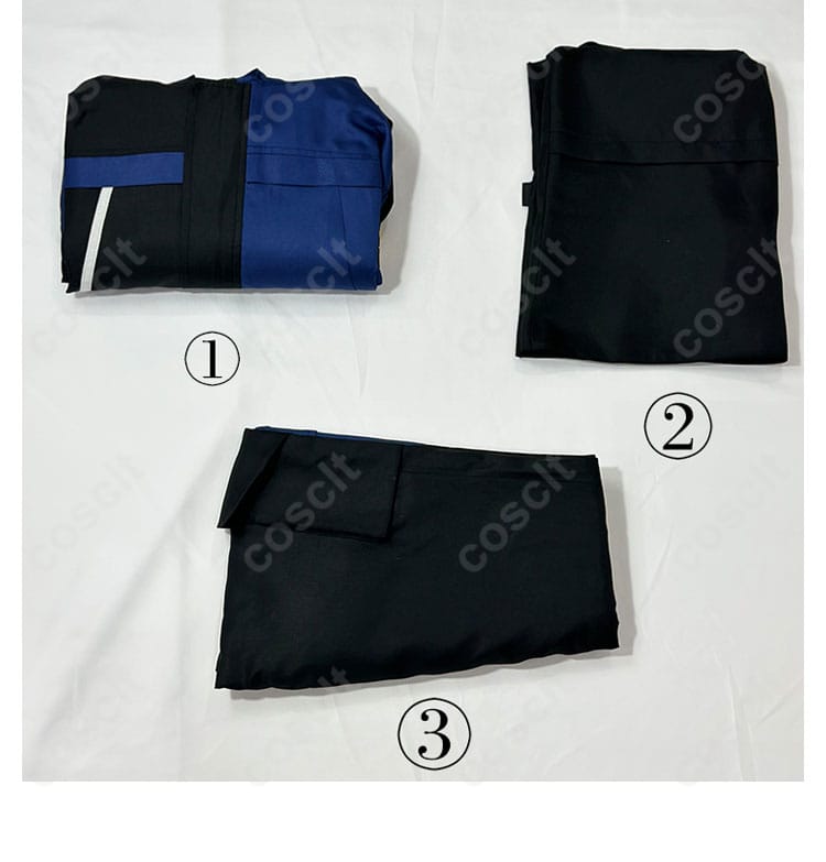 浮世英寿 コスプレ衣装のセット内容画像。コート、ベスト、ズボンがセットで確認できる。