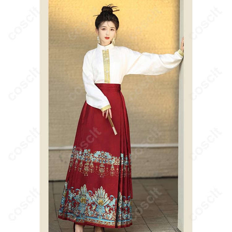 中華風ファッション 漢服 立襟トップス＆馬面裙 コスプレ衣装 2点セット – 高品質な再現度＆快適な着心地 - 2枚目の画像