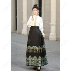 中華風ファッション 漢服 立襟トップス＆馬面裙 コスプレ衣装 2点セット – 高品質な再現度＆快適な着心地 - 4枚目の画像（サムネイル）