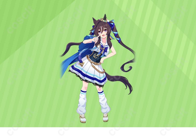 ウマ娘 プリティーダービー ヴィブロス コスプレ衣装 キャラクター人物図。ヴィブロスの特徴的なデザインが忠実に再現されたコスプレ衣装。