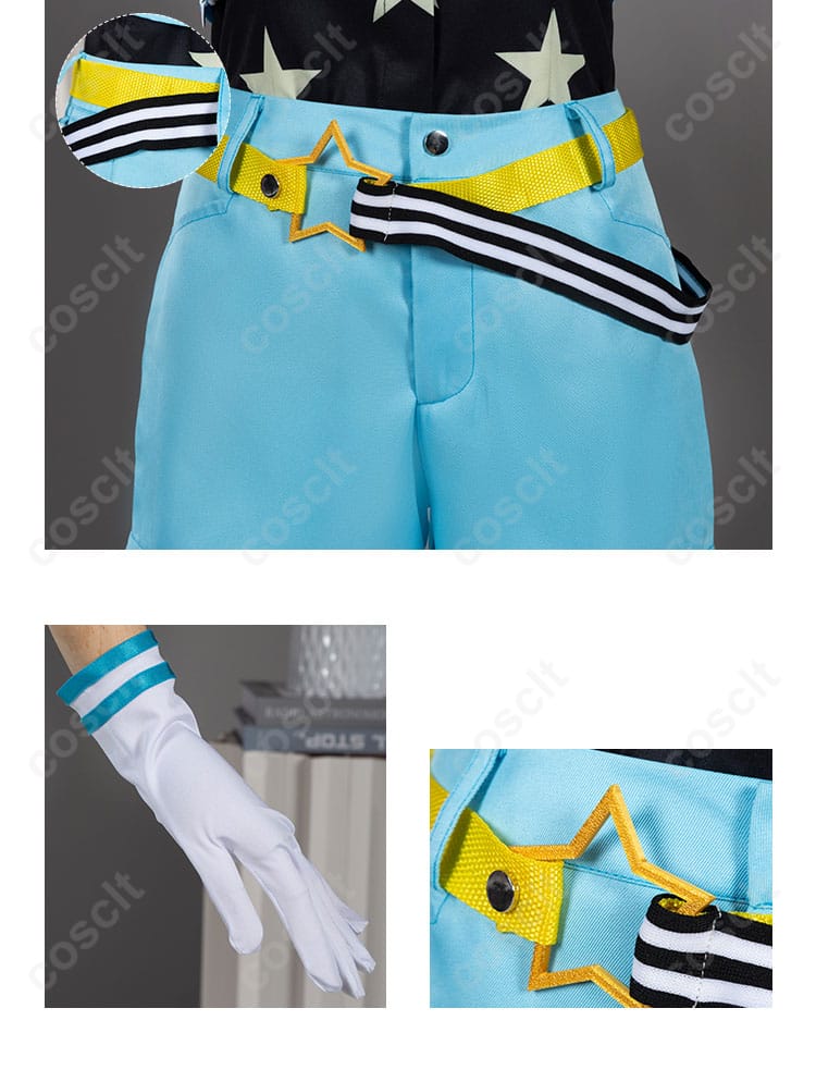 服装のアクセサリー、腰帯と手袋のディテール。ユニット衣装の精緻なアクセサリーが見られます。