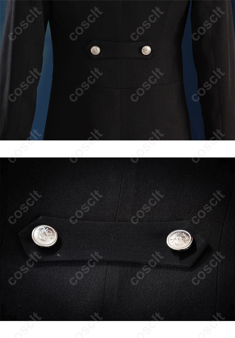 コスプレ衣装の背面ボタンデザイン、精巧な再現