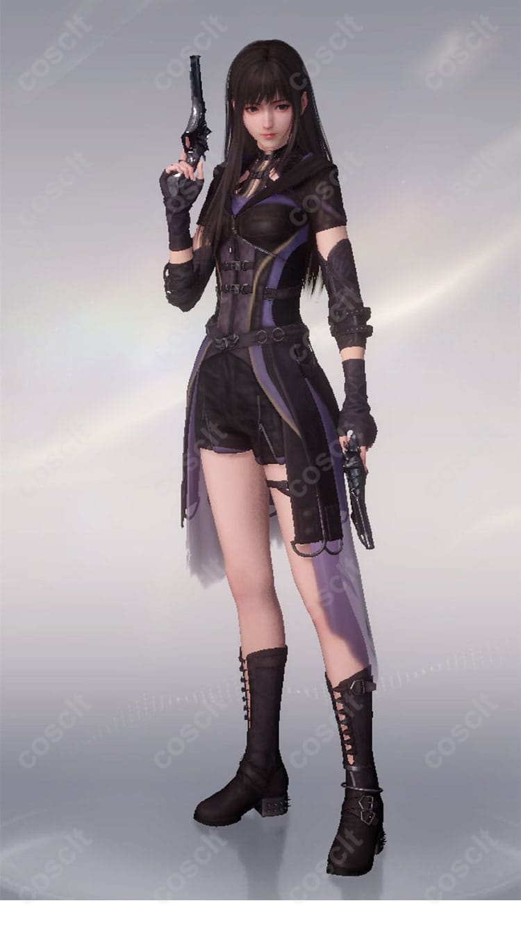 恋と深空「闇夜の潜行」戦闘服のキャラクター画像。コスプレ衣装の詳細な再現が特徴。