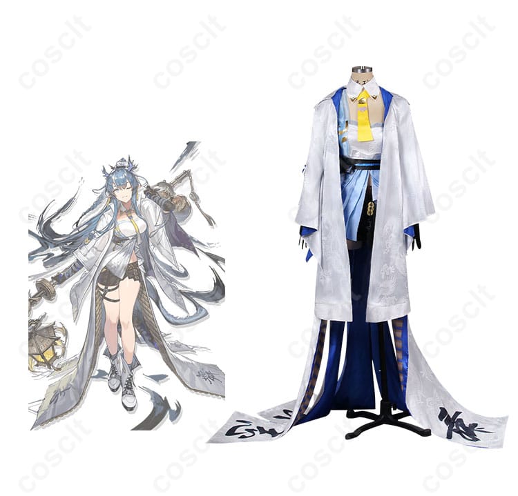 商品正面とキャラクターリィンのコスプレ衣装の写真。アークナイツの高品質コスプレ衣装をお楽しみください。